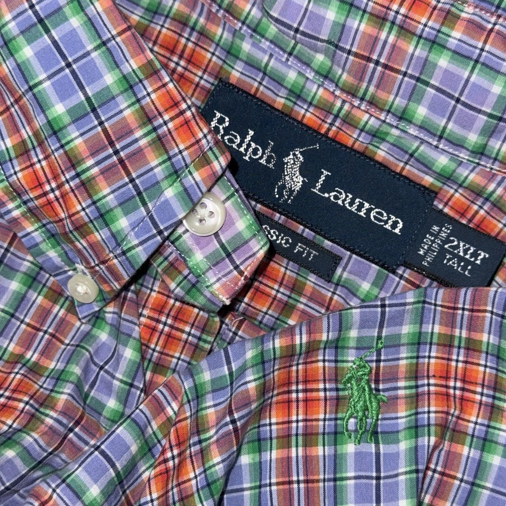 Polo Ralph Lauren‎ Long Sleeve Button Down Oxford Men's 2XLT Blue Orange Plaid